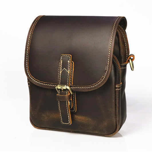 Men's Cover Top Layer Cowhide Crazy Horse Leather Retro Men's Shoulder Bag