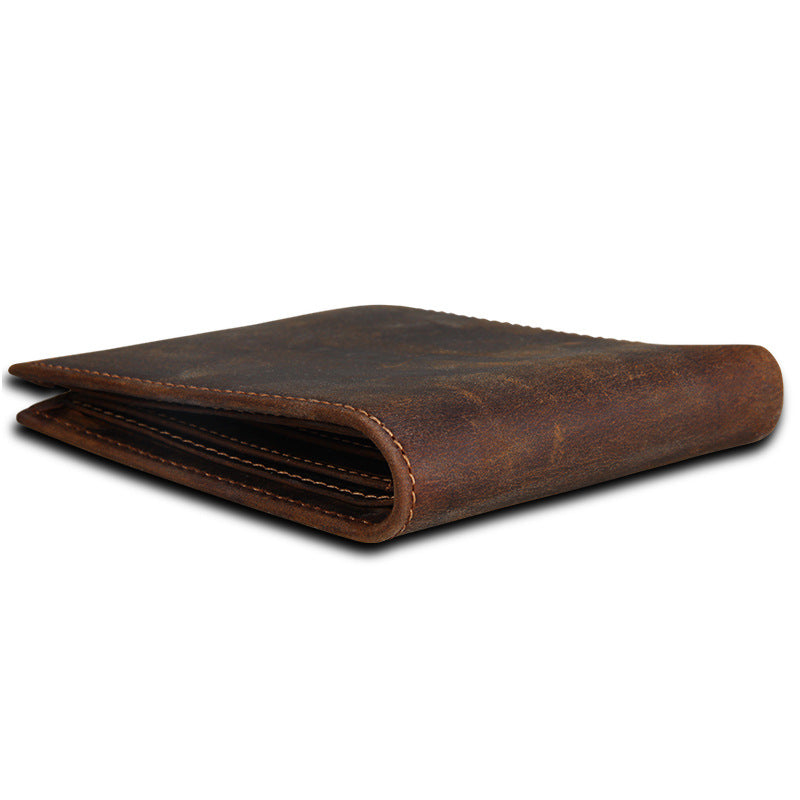 Men's Genuine Leather Crazy Horse Horizontal Swiping Men's Wallets
