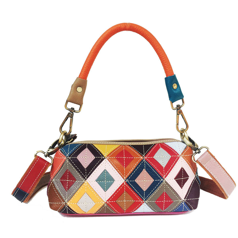 Women's Fashion Color Leather Stitching Plaid Mobile Women's Handbag