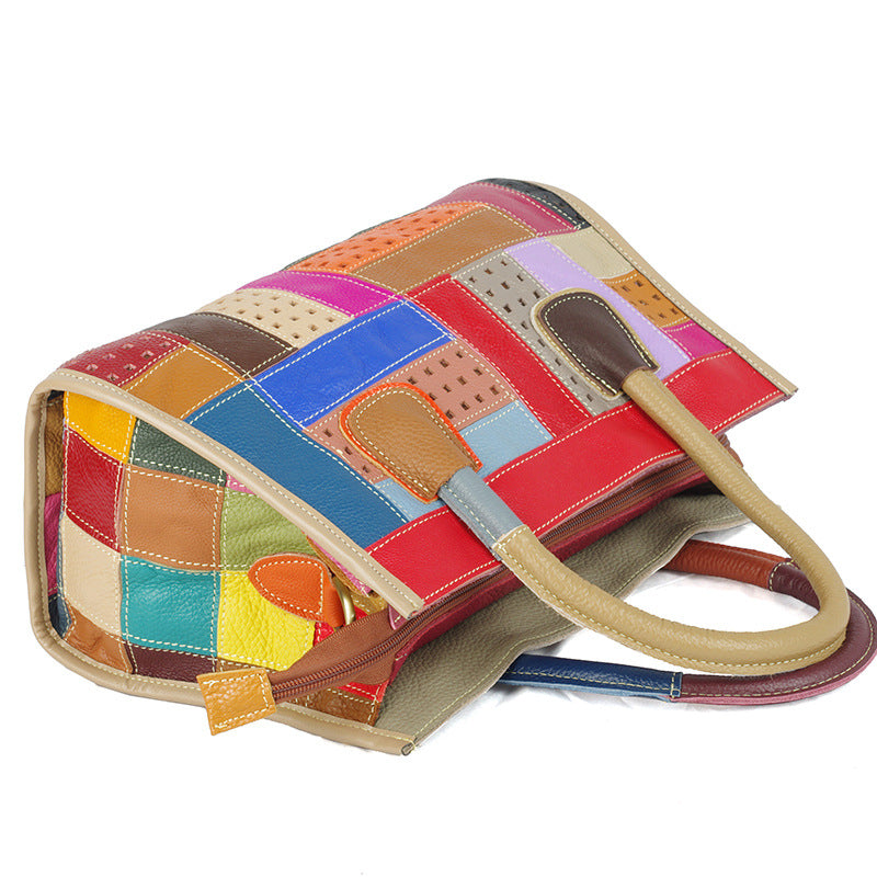 Women's Genuine Leather Stitching Contrasting Color Kelly Women's Handbag