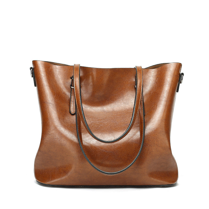 Women's Style Oil Wax Leather Portable Large Tote Bags