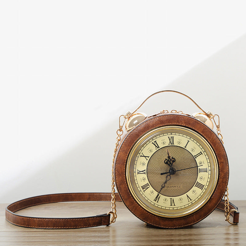 Women's Portable Clock Personality Chain Round Shape Women's Messenger Bag
