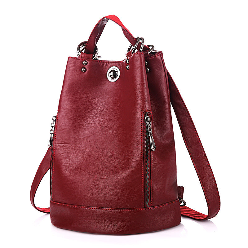 Women's Fashionable Simple Korean Soft Leather Large Capacity Universal Backpack