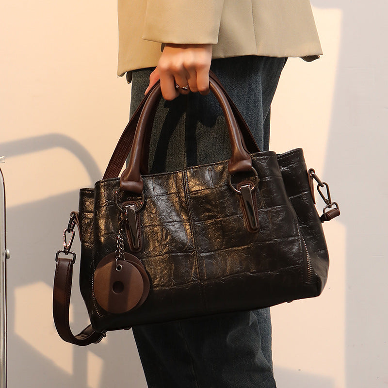 Women's Big Retro Contrast Color Personality Large Capacity Bags