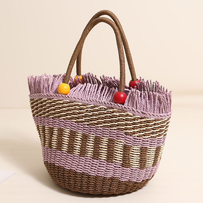 Women's Cute Wooden Bead Portable Loose Edge Women's Handbag