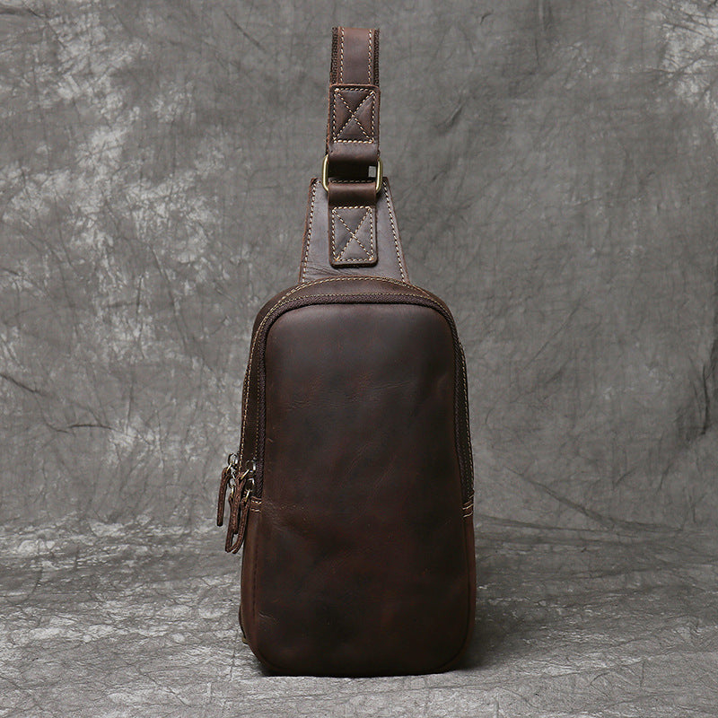 Men's Crazy Horse Leather Vertical Top Layer Cowhide Retro Bags
