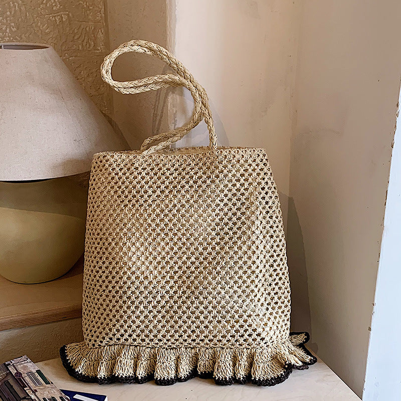 Capacity Skirt Straw Niche Hollow Out Woven Seaside Vacation Women's Shoulder Bag
