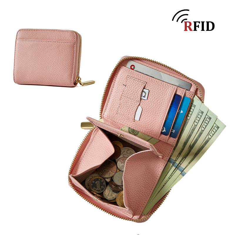 Cowhide Large Capacity High-grade Zipper Female Short Ladies Wallet
