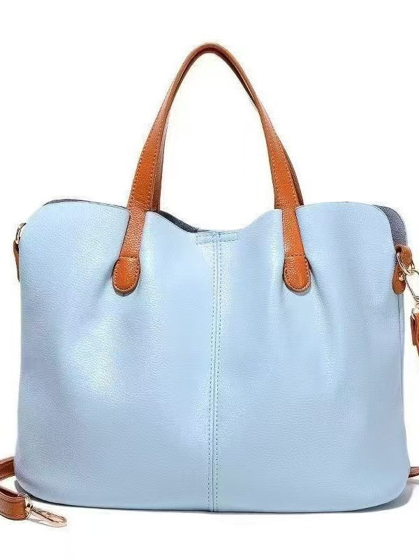 Women's Large Capacity Commuter Contrast Color Soft Leather Versatile Women's Shoulder Bag