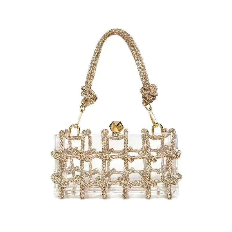 Women's French Shiny Transparent Acrylic Box Diamond Handmade Dinner Bag