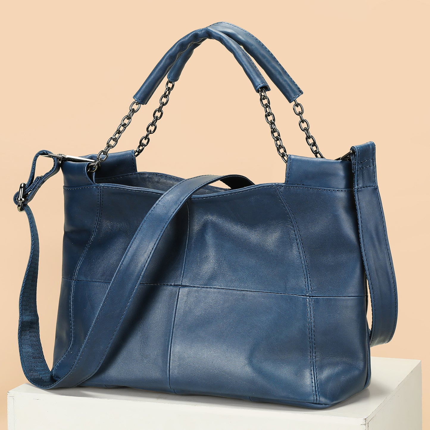 Women's Leather Portable Retro First Layer Cowhide Underarm Chain Bags