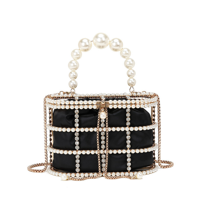Bird Cage Hollow Out Vegetable Basket Pearl Banquet Rhinestone Cheongsam Dinner Bag