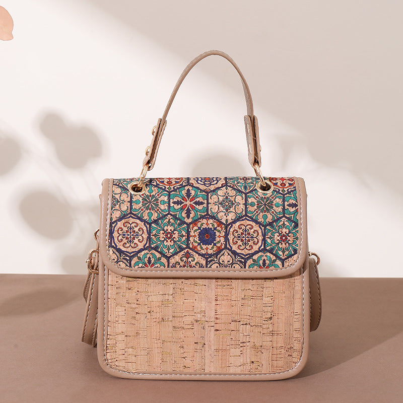 Women's Wooden Wood Outer Cork Lightweight Tree Leather Ethnic Style Women's Messenger Bag