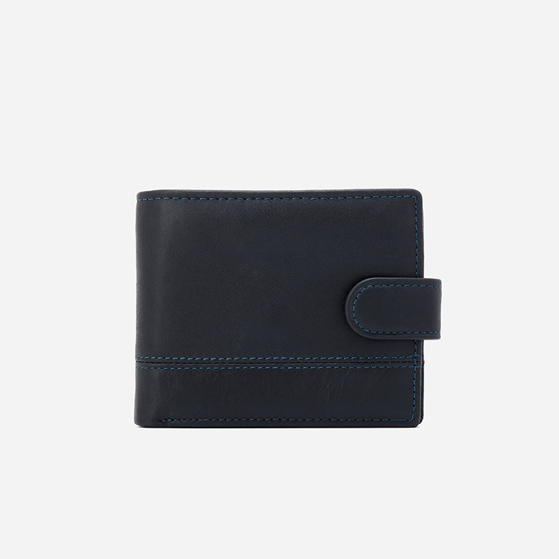 Men's Multifunctional Dark Blue First Layer Cowhide Short High Sense Large Men's Wallets
