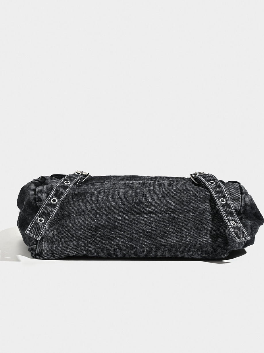 Large Capacity Totes Washed Distressed Denim Design Rivet Commuter Women's Messenger Bag