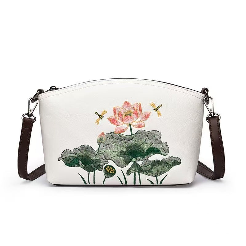Women's Retro National Style Lotus Embroidery Shell Chinese Bags