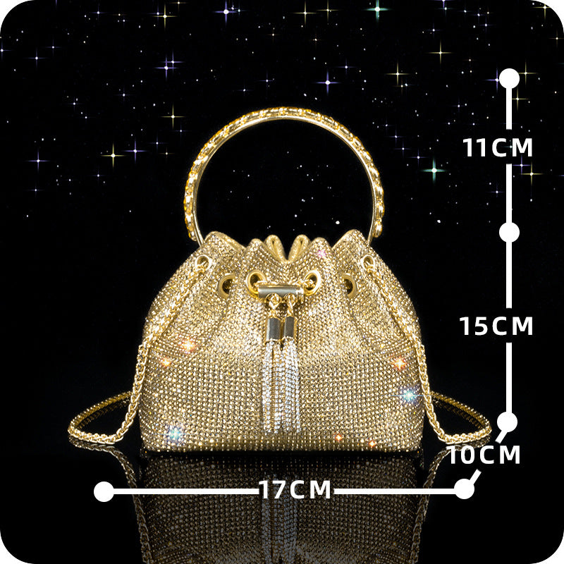 Classic Rhinestone Tassel Alloy Portable Full Diamond Chain High-grade Banquet Bucket Bags