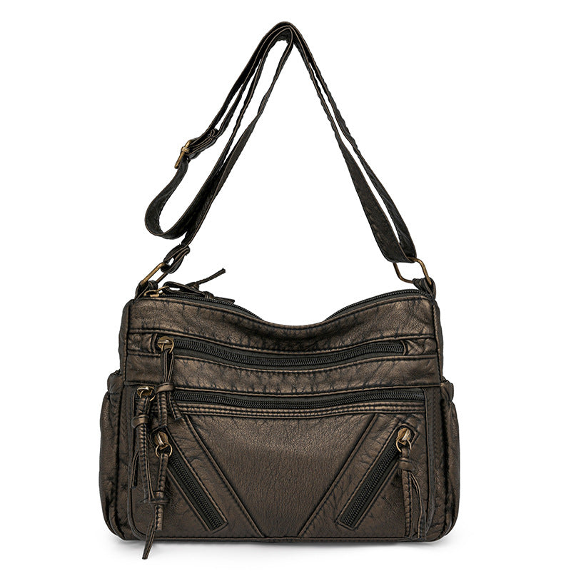 Women's Retro Washed Genuine Leather Motorcycle To Give Mom Smiling Bags