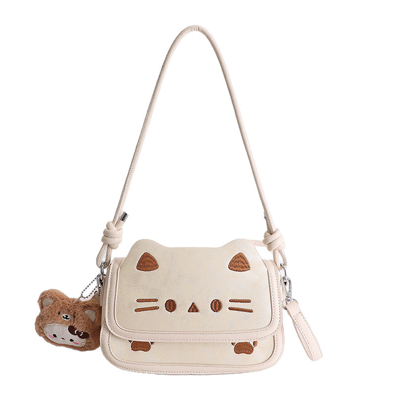 Women's High-grade Niche Underarm Cute Cat Simple Small Square Bags