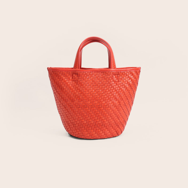 Women's Layer Cowhide Hand-woven Vegetable Basket High-grade Niche Dog Bags