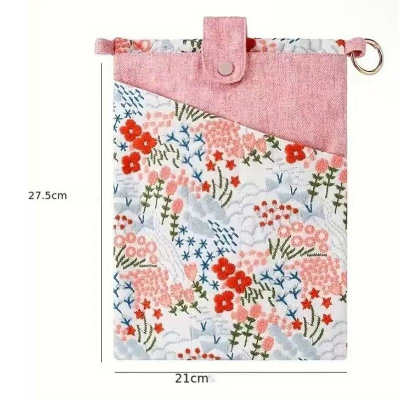 Linen Embroidery Portable Fabric Notepad Storage Bags