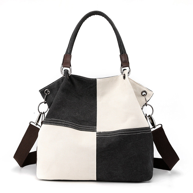 Women's Canvas Retro Patchwork Contrast Color Commute Women's Shoulder Bag
