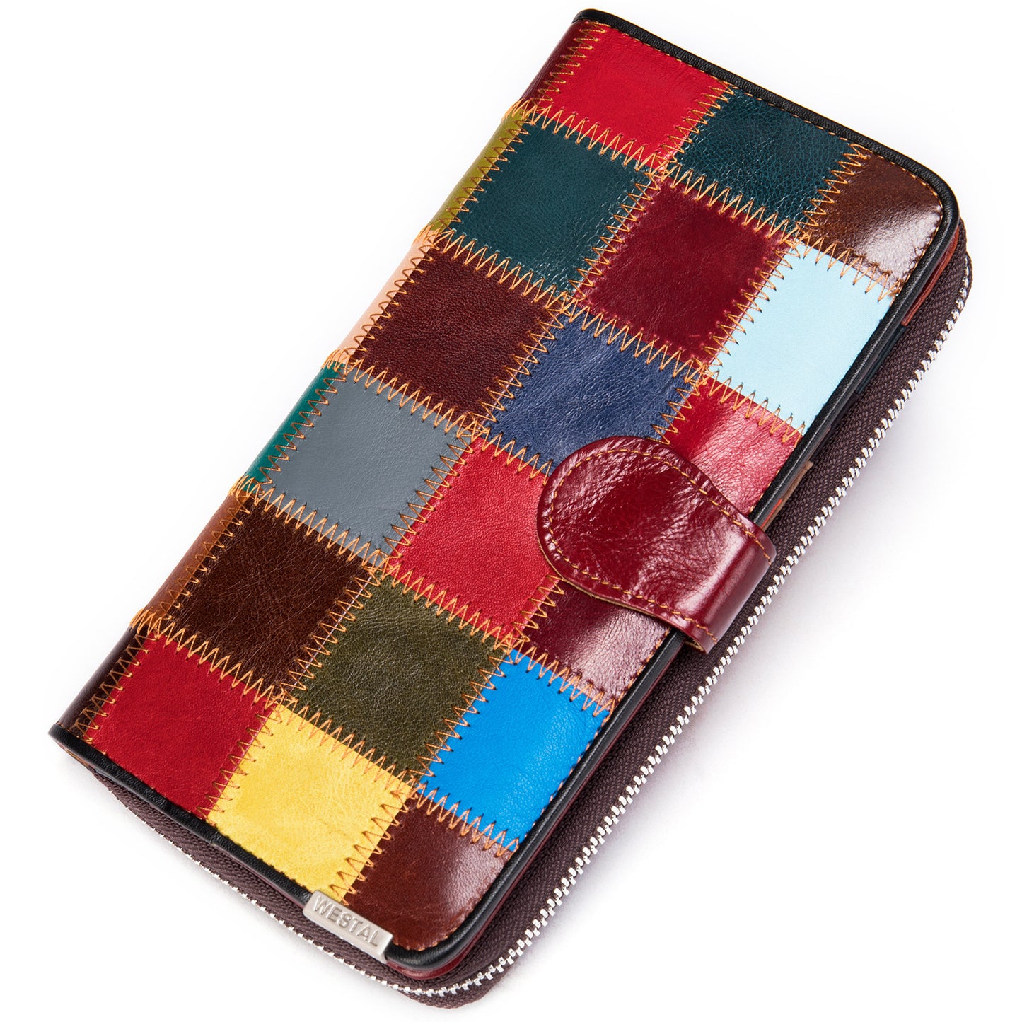 Women's First Layer Cowhide Colored Mosaic Rhombus Ladies Wallet