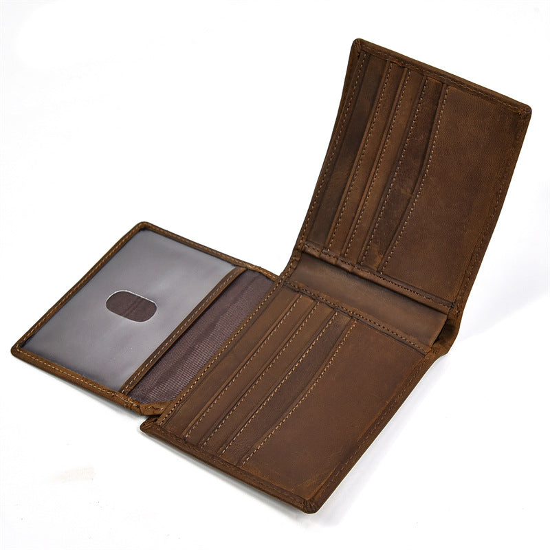Men's Short Leather Crazy Horse Multiple Slots Men's Wallet