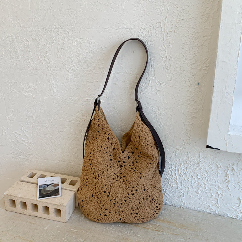 Korean Style Art Woven Mori Seaside Hollow Holiday Women's Shoulder Bag