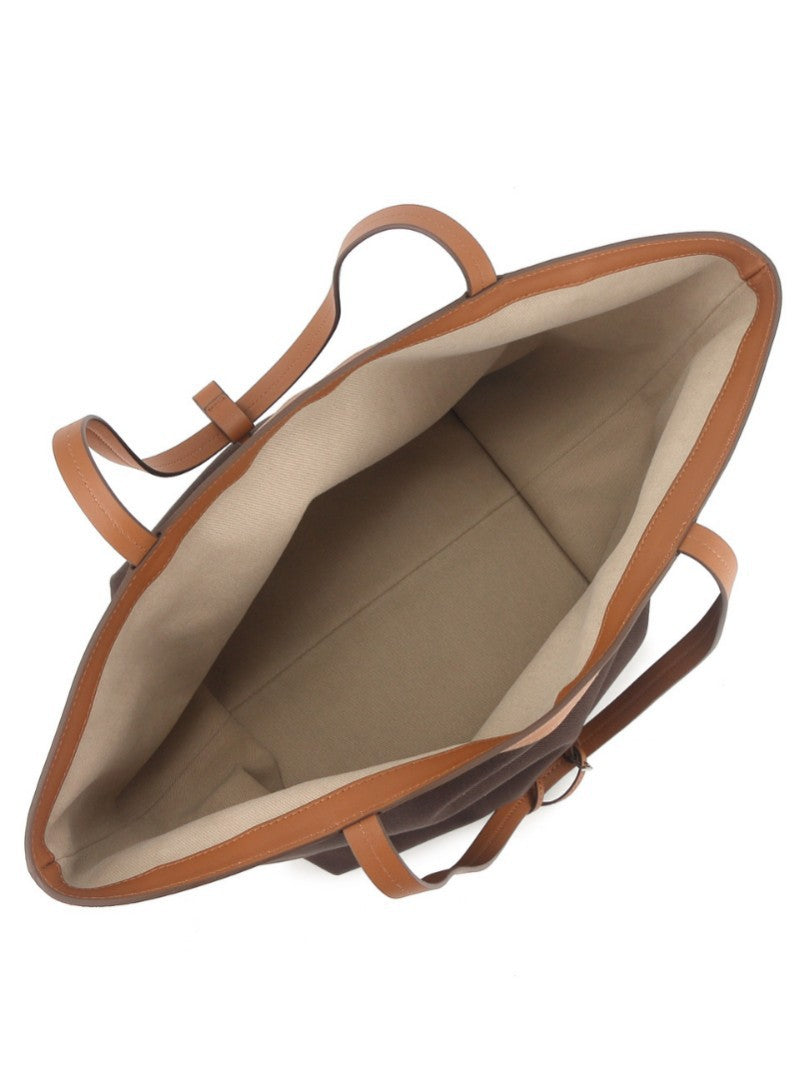 Double-sided Canvas Patchwork Leather Contrast Color Underarm Commuter Large Capacity Bags
