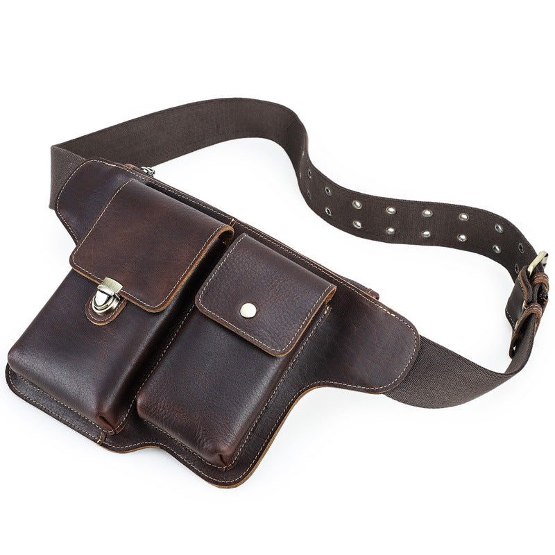 Men's Grain Top Layer Cowhide Big Screen Cell Corns Men's Fanny Pack