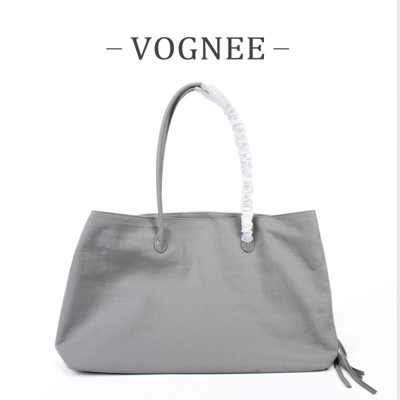 Large Capacity Portable Black Minimalist Nylon Tote Bag