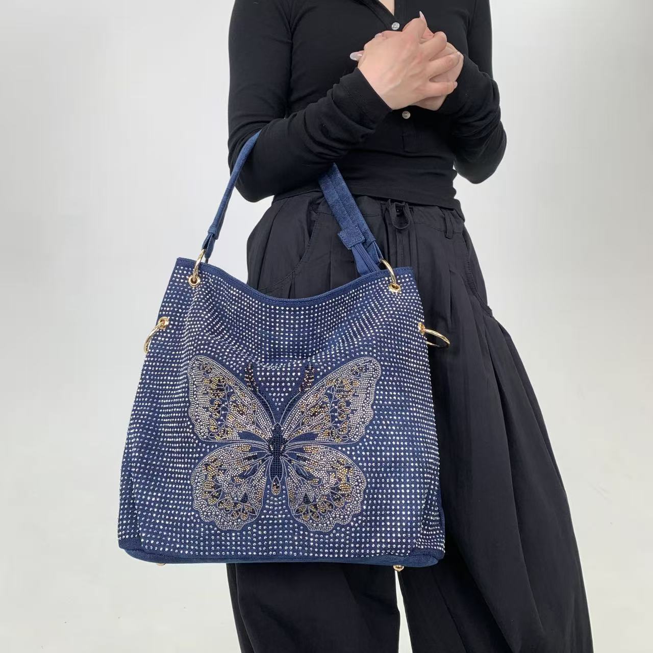 Women's Elegant Graceful Shiny Butterfly Large Capacity Light Handbags