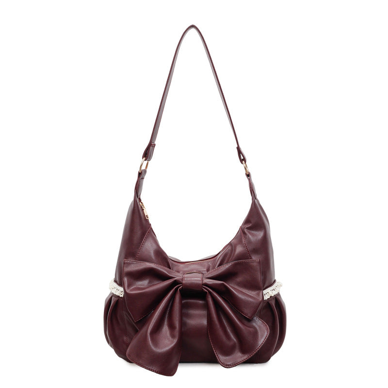 Women's Large Capacity Commuter High-grade Soft Leather Bow Women's Shoulder Bag