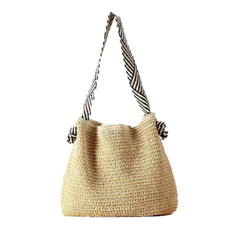 Korean Style Striped Straw Solid Color One Woven Female Bags