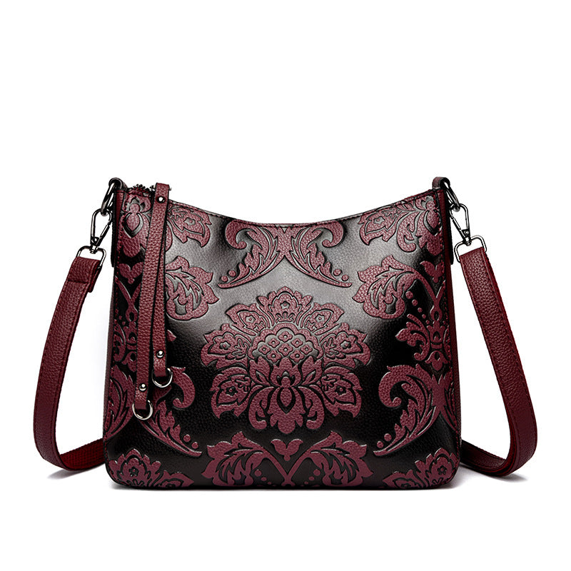 Women's Chinese Style Mother Soft Leather Embossed Women's Messenger Bag