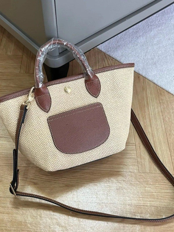 Women's Contrast Color Weave Vegetable Basket Large Capacity Women's Shoulder Bag