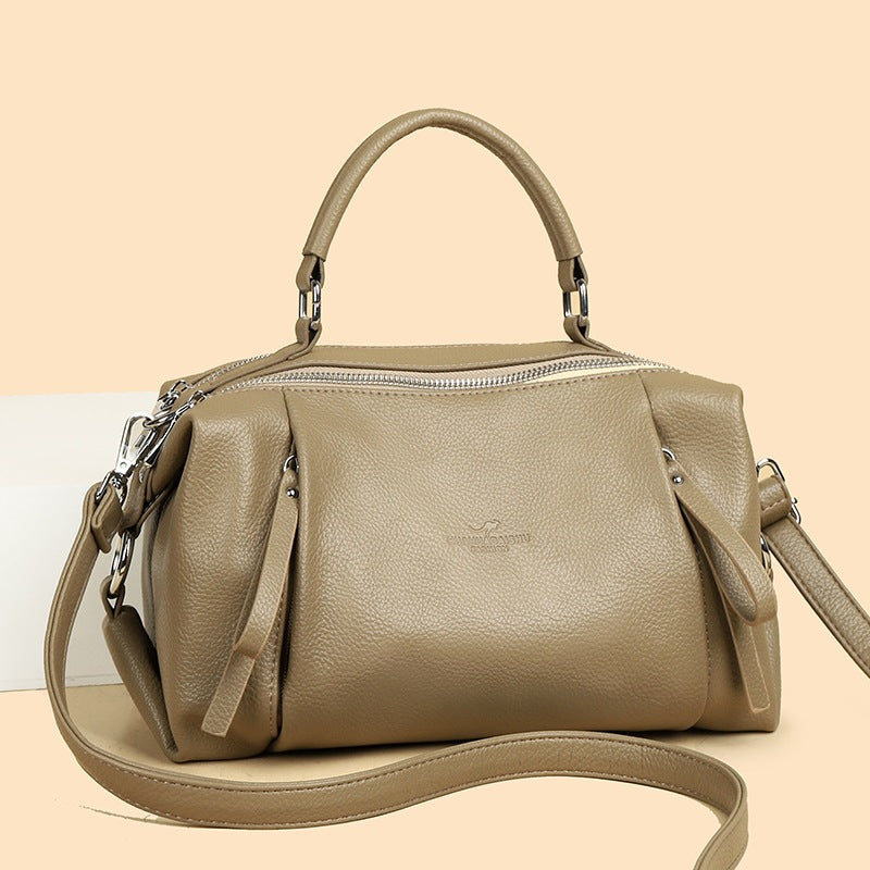 Portable Soft Leather Female Large Capacity Retro Women's Handbag