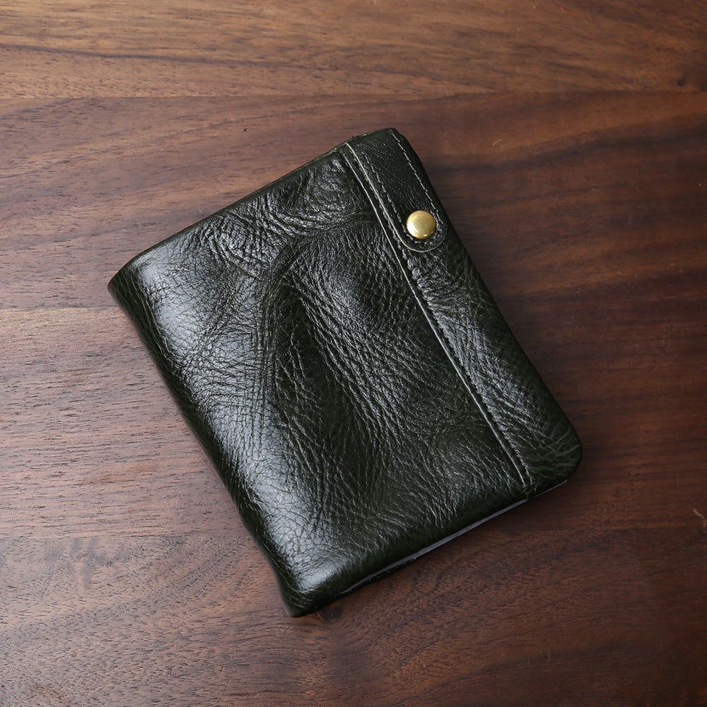 Men's Layer Cowhide Two Fold Leather Simple Vegetable Tanned Light Men's Wallet