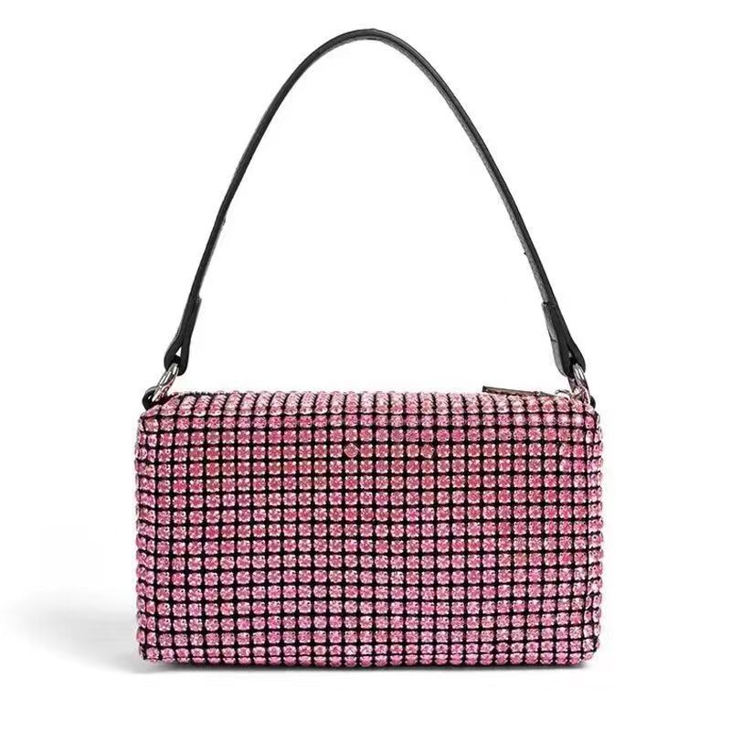 Women's Rhinestone Full Diamond Crystal Underarm Bezel Setting Brick Dinner Light Handbags