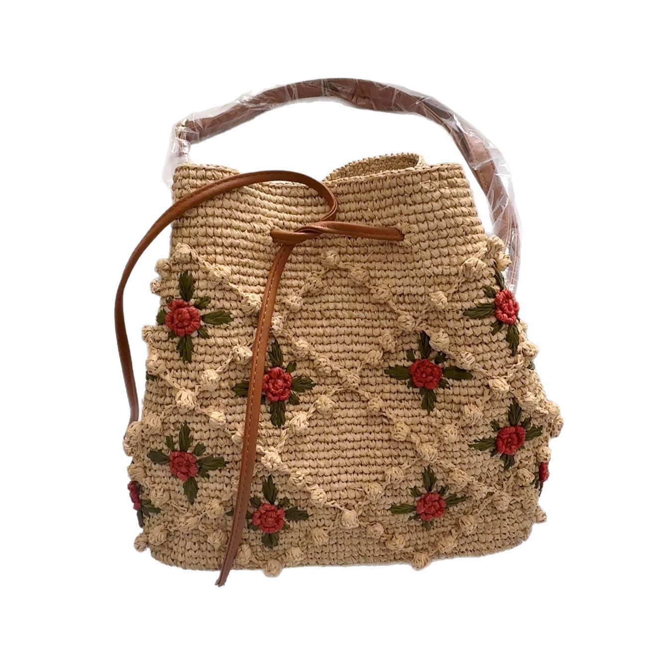 Crochet Straw Three-dimensional Rose Retro Handmade Women's Shoulder Bag