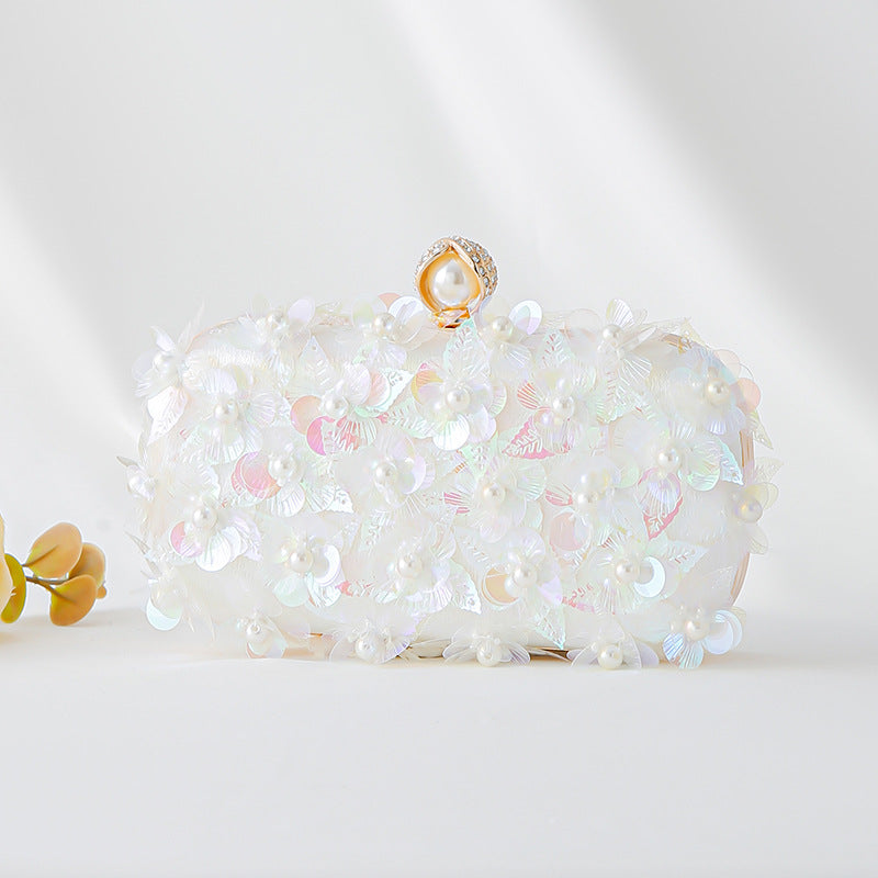 Fashion Handmade Beaded Flower Sequined Clutch Dress Dinner Bag