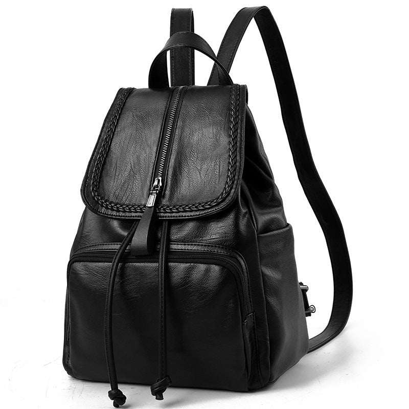 Women's Korean Fashion Trendy Soft Leather Preppy Style Backpacks