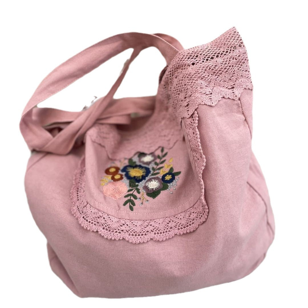 Women's Style Embroidery Stitching Lace Mori Artistic Women's Messenger Bag