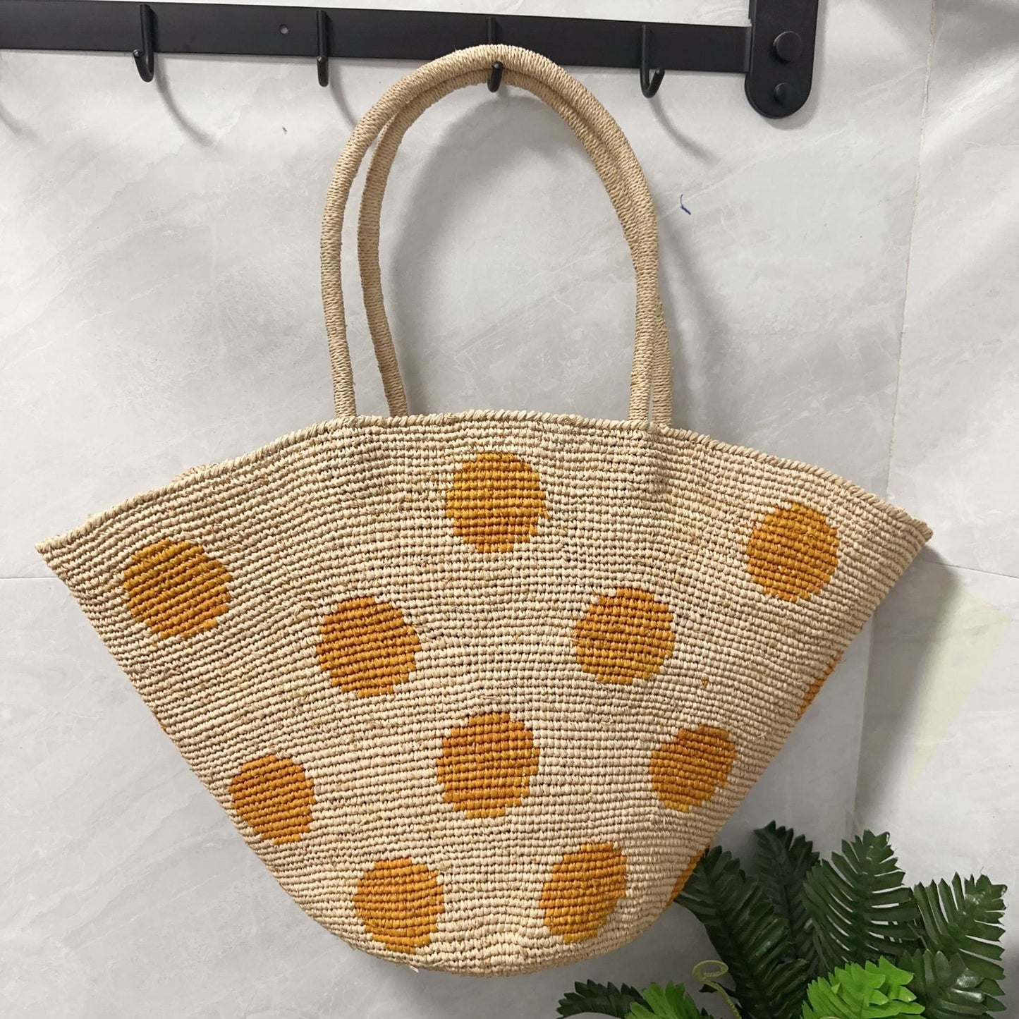 High Quality Hand Crocheting Raffia Polka Dot Beach Seaside Holiday Women's Shoulder Bag