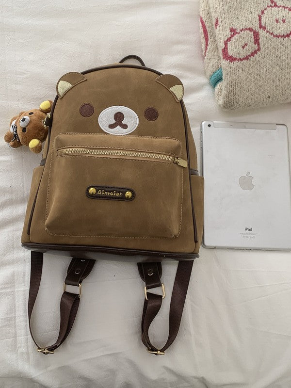 Canvas Brown Embroidered Bear Versatile Soft Backpacks
