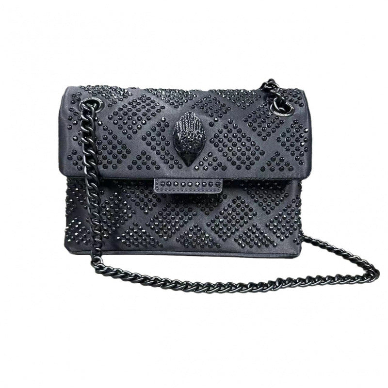 British Hot Rhinestone Minority Chain Black Small Square Bag