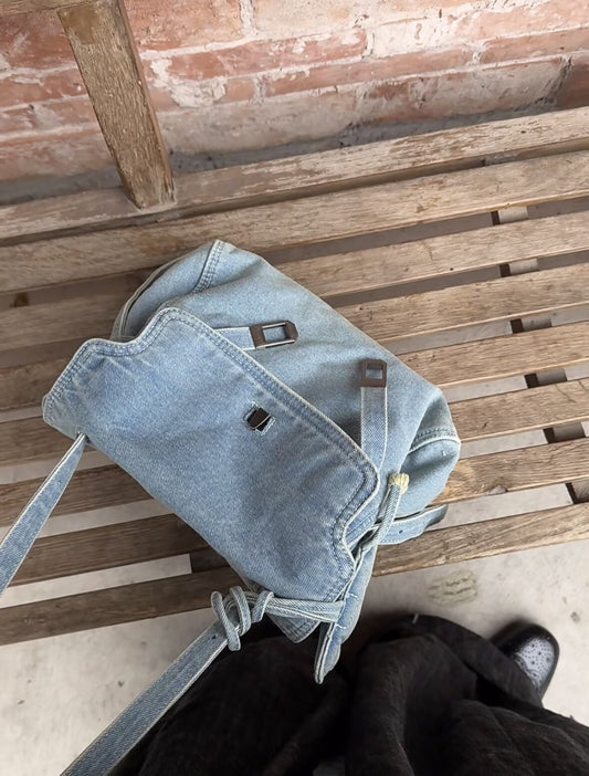 Creative Washed Denim Retro Commuter Flap Tote Bag