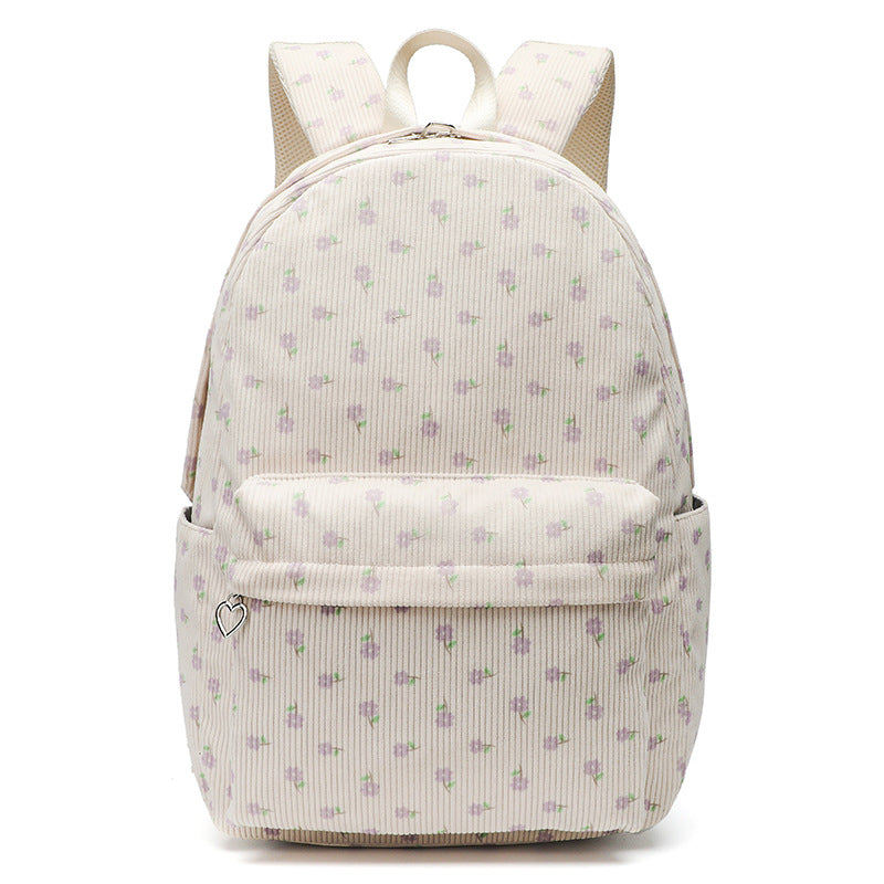 Women's Corduroy Floral Pattern Large Capacity Fashion Backpacks
