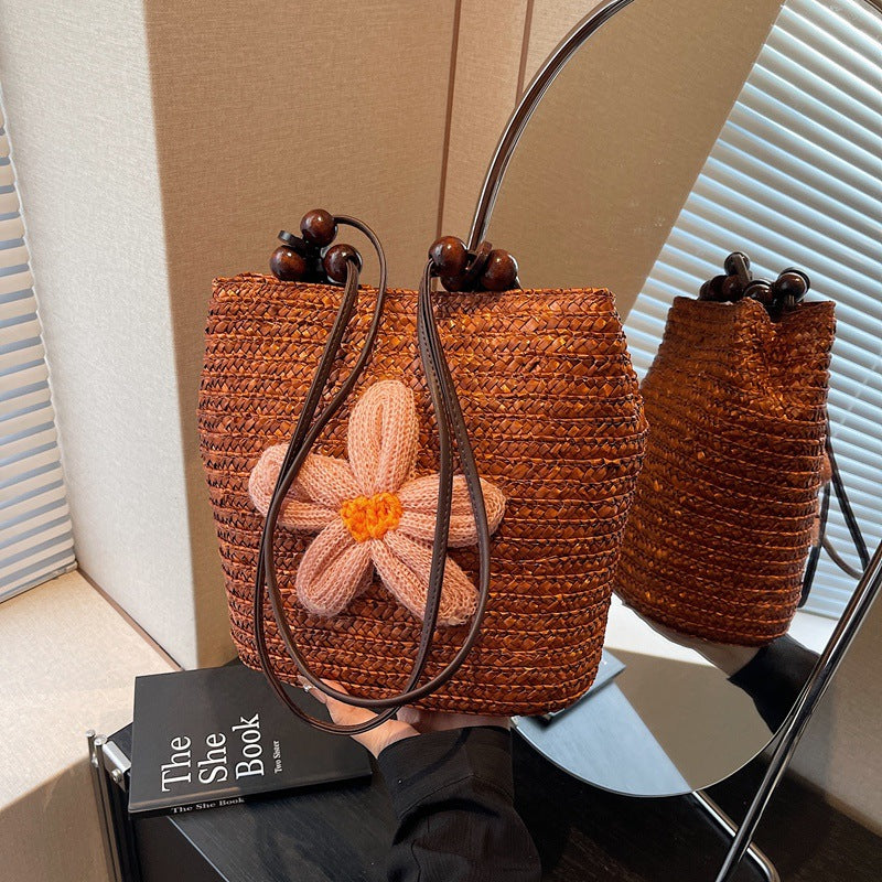 Women's Capacity Fashion Straw Woven Vacation Beach Vegetable Women's Shoulder Bag